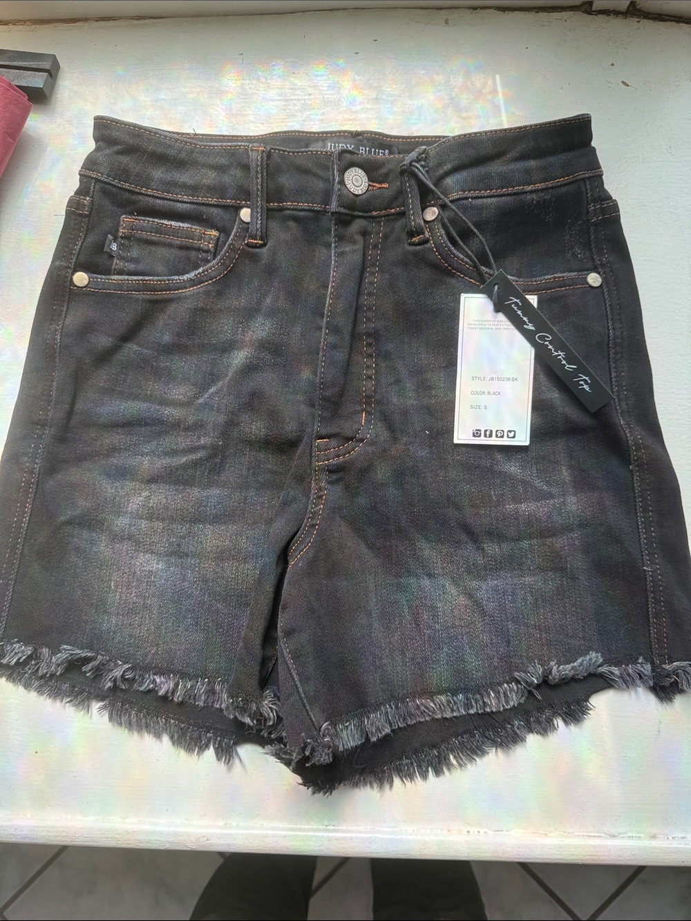 Judy Blue Washed Black Frayed Hem Denim Shorts